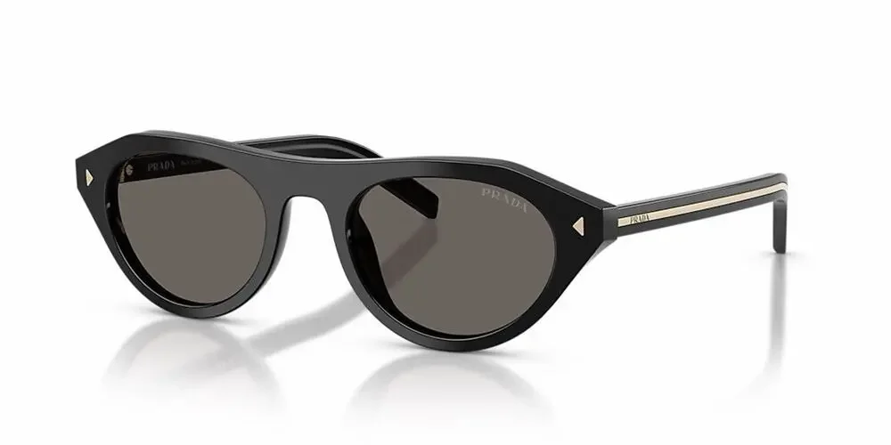 PRADA PR B15S 16K731 Black Gold Logo Dark Grey Lens Sunglasses AUTHENTIC